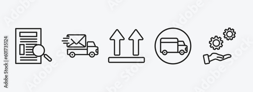 delivery and logistic outline icons set. delivery and logistic icons such as waybill, express mail, side up, shipping, support vector. can be used web and mobile.