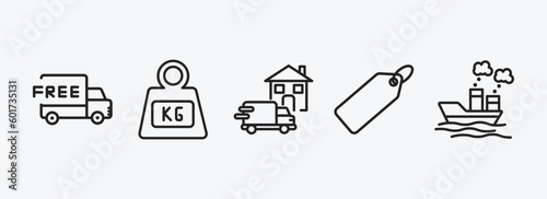 delivery and logistic outline icons set. delivery and logistic icons such as free delivery, weight, home tag, vector. can be used web and mobile.