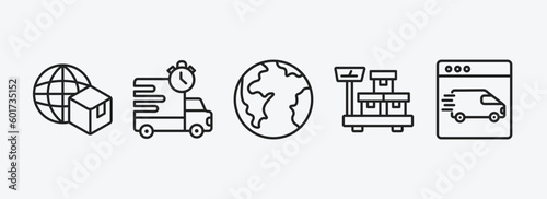 delivery and logistic outline icons set. delivery and logistic icons such as logistic, express delivery, planet earth, weighing, by website vector. can be used web and mobile.