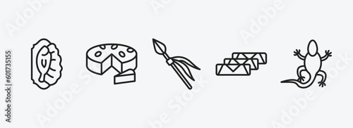 culture outline icons set. culture icons such as cantonese fish, goat cheese, native american spear, egg roll, gecko top view shape vector. can be used web and mobile.
