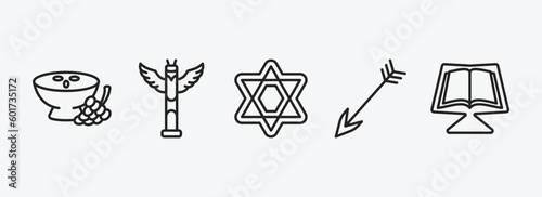 cultures outline icons set. cultures icons such as ajoblanco, native american totem, david, native, quran book vector. can be used web and mobile. photo