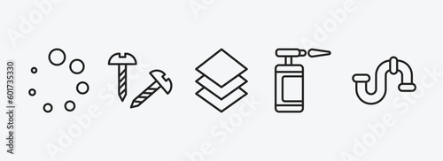 construction tools outline icons set. construction tools icons such as loader, screws, tiles, blowtorch, plumbing vector. can be used web and mobile.