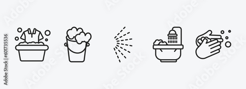 cleaning outline icons set. cleaning icons such as clothes cleaning, bucket cleanin, spray, bathtub hand washing vector. can be used web and mobile.