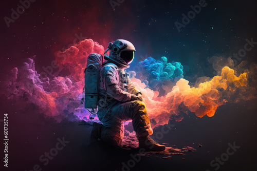 Astronaut in outer space with colorful background © purich