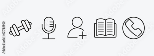 blogger and influencer outline icons set. blogger and influencer icons such as weights, microphone, follow, literature, phone vector. can be used web and mobile.
