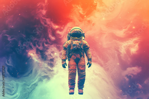 Astronaut in outer space with colorful background