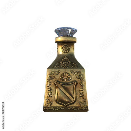 3d rendering golden iron potion flask isolated fantasy