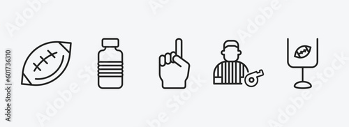 american football outline icons set. american football icons such as fast football ball, bottle of water, foam finger, referee, american goal vector. can be used web and mobile.