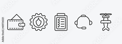 airport terminal outline icons set. airport terminal icons such as purse with bill, security control, control check, airport headphones, old plane vector. can be used web and mobile.