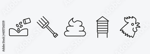 agriculture farming outline icons set. agriculture farming icons such as plant seeds, roak, poo, silo, rooster vector. can be used web and mobile.