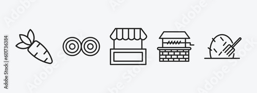 agriculture farming outline icons set. agriculture farming icons such as vegetable, hay bale, stall, well, hay vector. can be used web and mobile.