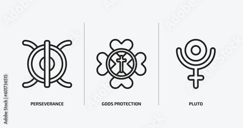 zodiac outline icons set. zodiac icons such as perseverance, gods protection, pluto vector. can be used web and mobile.
