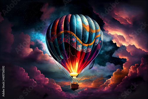 A beautiful illustration of a hot air balloon soaring in the sky with vibrant colors and intricate details, generative ai illustration.