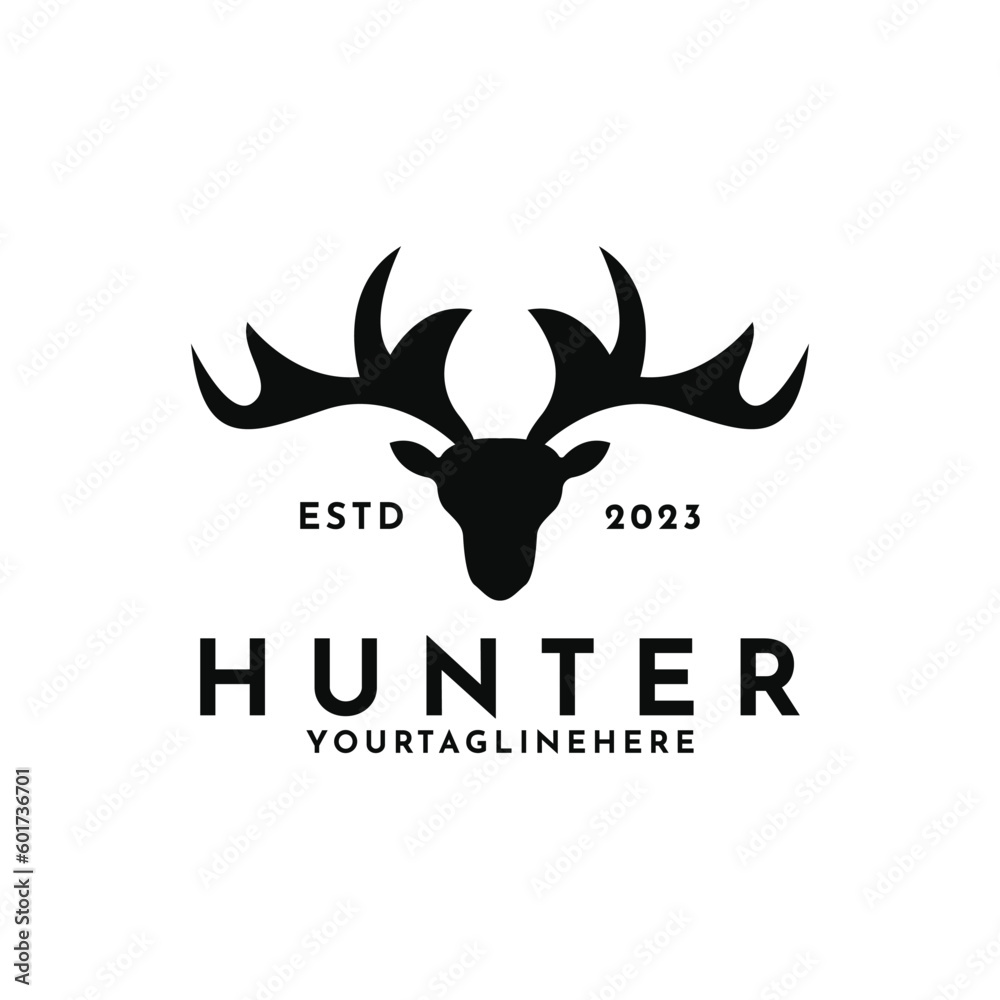 Creative logo design template deer hunter silhouette Creative logo design template deer hunter silhouette