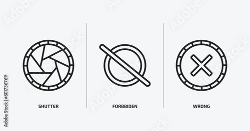 user interface outline icons set. user interface icons such as shutter, forbbiden, wrong vector. can be used web and mobile.