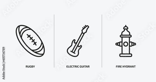 united states of america outline icons set. united states of america icons such as rugby, electric guitar, fire hydrant vector. can be used web and mobile.