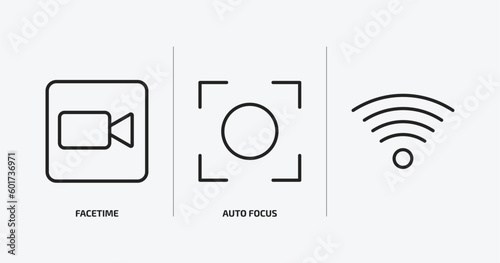 user interface outline icons set. user interface icons such as facetime, auto focus, vector. can be used web and mobile.