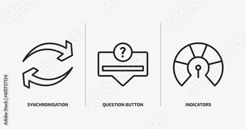 user interface outline icons set. user interface icons such as synchronisation, question button, indicators vector. can be used web and mobile.