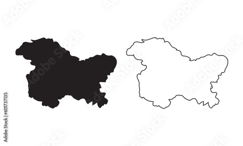 Jammu and Kashmir map vector silhouette isolated on white. One of the states of India.