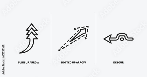 user interface outline icons set. user interface icons such as turn up arrow, dotted up arrow, detour vector. can be used web and mobile.