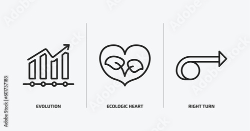 user interface outline icons set. user interface icons such as evolution, ecologic heart, right turn vector. can be used web and mobile.