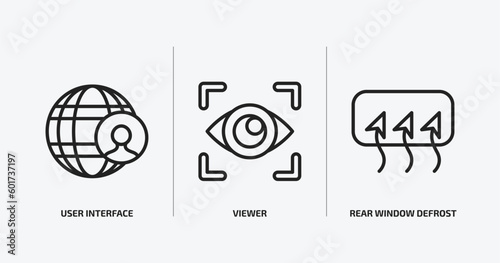 user interface outline icons set. user interface icons such as user interface, viewer, rear window defrost vector. can be used web and mobile.