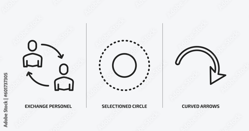 user interface outline icons set. user interface icons such as exchange personel, selectioned circle, curved arrows vector. can be used web and mobile. - obrazy, fototapety, plakaty 