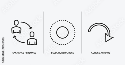 user interface outline icons set. user interface icons such as exchange personel, selectioned circle, curved arrows vector. can be used web and mobile.