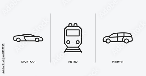 transportation outline icons set. transportation icons such as sport car, metro, minivan vector. can be used web and mobile.