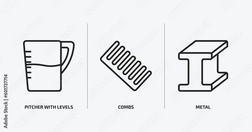 tools and utensils outline icons set. tools and utensils icons such as pitcher with levels, combs, metal vector. can be used web and mobile. tools and utensils outline icons set. tools and utensils icons such as pitcher with levels, combs, metal vector. can be used web and mobile.
