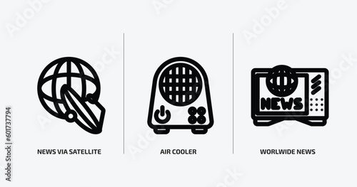 technology outline icons set. technology icons such as news via satellite, air cooler, worlwide news vector. can be used web and mobile.