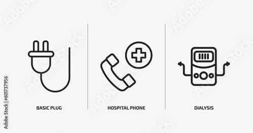 technology outline icons set. technology icons such as basic plug, hospital phone, dialysis vector. can be used web and mobile.