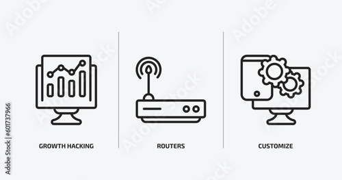technology outline icons set. technology icons such as growth hacking, routers, customize vector. can be used web and mobile.
