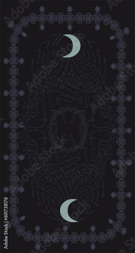 Tarot card back design. Two Moons. Reverse side
