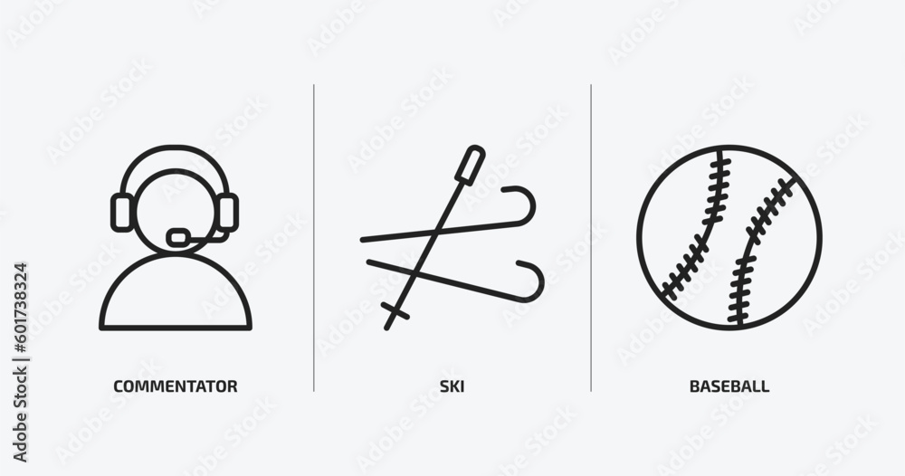 Fototapeta premium sport outline icons set. sport icons such as commentator, ski, baseball vector. can be used web and mobile.