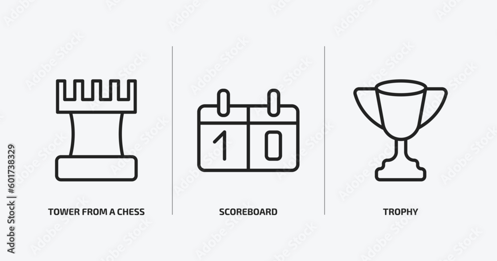 sport outline icons set. sport icons such as tower from a chess, scoreboard, trophy vector. can be used web and mobile. sport outline icons set. sport icons such as tower from a chess, scoreboard, trophy vector. can be used web and mobile.