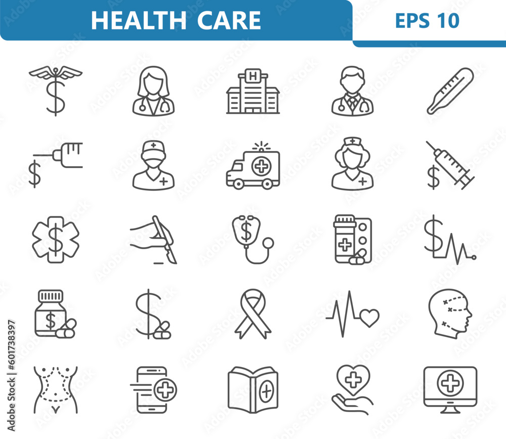Healthcare Icons. Health Care, Hospital, Medical Vector Icon Set