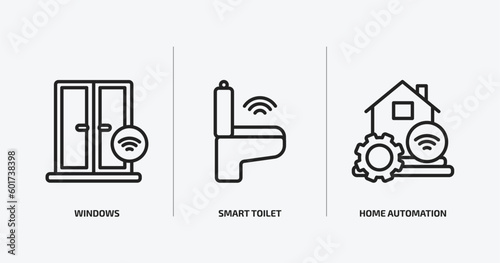 smart home outline icons set. smart home icons such as windows, smart toilet, home automation vector. can be used web and mobile.