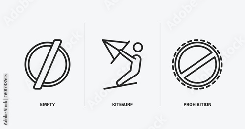 signs outline icons set. signs icons such as empty, kitesurf, prohibition vector. can be used web and mobile.