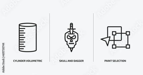 shapes outline icons set. shapes icons such as cylinder volumetric, skull and dagger, paint selection vector. can be used web and mobile.