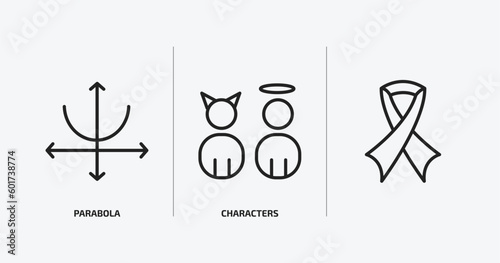 shapes outline icons set. shapes icons such as parabola, characters, vector. can be used web and mobile.