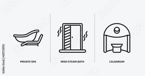 sauna outline icons set. sauna icons such as private spa, irish steam bath, caldarium vector. can be used web and mobile. photo