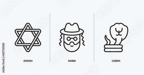 religion outline icons set. religion icons such as jewish, rabbi, cobra vector. can be used web and mobile.