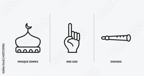 religion outline icons set. religion icons such as mosque domes, one god, shehnai vector. can be used web and mobile. photo