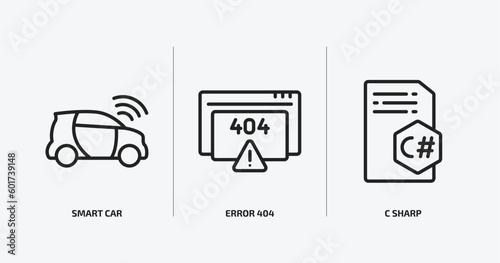 programming outline icons set. programming icons such as smart car, error 404, c sharp vector. can be used web and mobile.