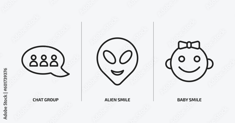 people outline icons set. people icons such as chat group, alien smile, baby smile vector. can be used web and mobile.