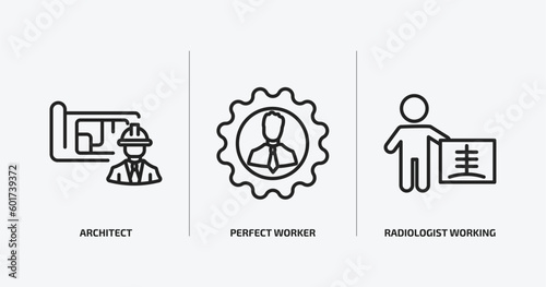 people outline icons set. people icons such as architect, perfect worker, radiologist working vector. can be used web and mobile.