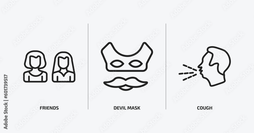 people outline icons set. people icons such as friends, devil mask, cough vector. can be used web and mobile. people outline icons set. people icons such as friends, devil mask, cough vector. can be used web and mobile.
