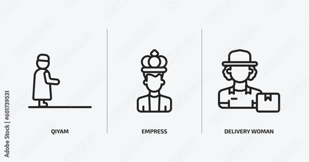 people outline icons set. people icons such as qiyam, empress, delivery woman vector. can be used web and mobile.