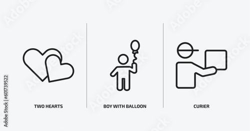 people outline icons set. people icons such as two hearts, boy with balloon, curier vector. can be used web and mobile.